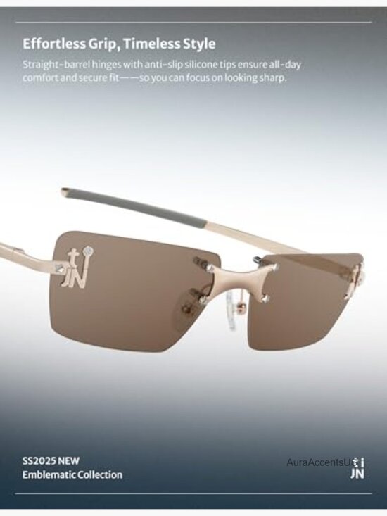 Rimless Blue Light Glasses, Retro Y2K Rectangle Tinted Lens, UV Protection